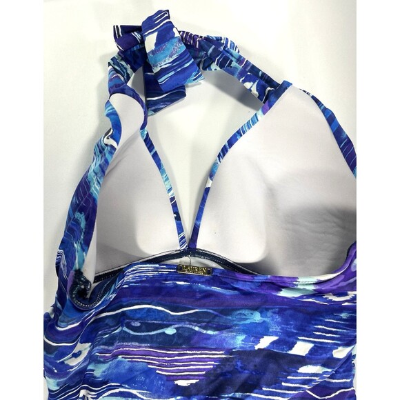 Ralph Lauren Blue Calypso Printed Halter One Piece Swimsuit Women's Size 8 - Picture 6 of 8